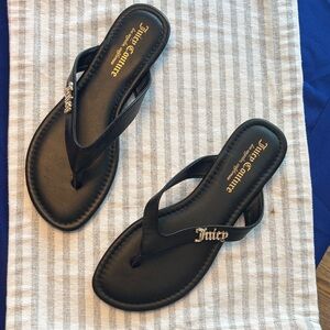 Juicy Couture Black Rhinestone Logo Flip Flops